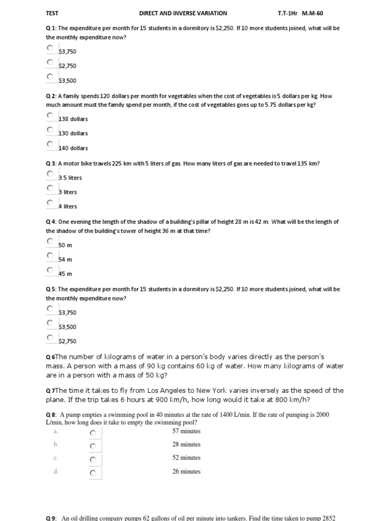 Direct and inverse variation picture