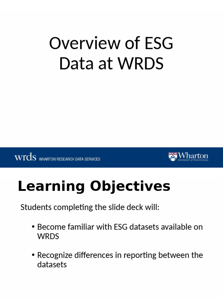 Introduction To Wrds Overview of Esg Data at Wrds Overview Slide Deck ...