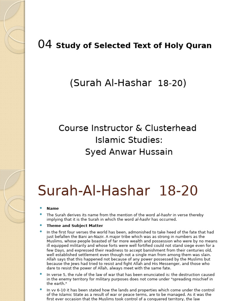 Analysis of Surah Al-Hashar and Al-Saff | PDF | Prophets And Messengers ...