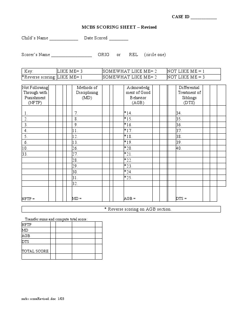 Mcbs Revisedscorekeyforrevisedmeasure Docx 2 | PDF