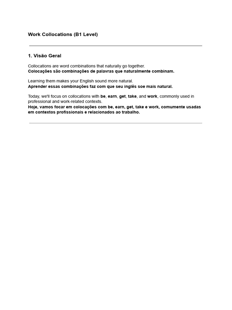 Colocações de Trabalho para Nível B1 | PDF