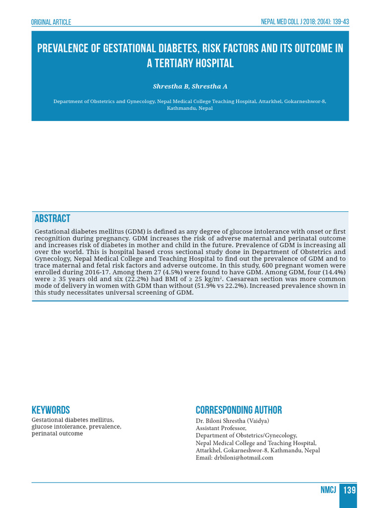 Prevalence of Gestational Diabetes Risk Factors An | PDF | Gestational ...