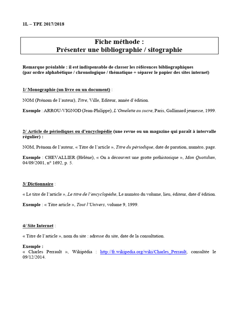 Méthode pour bibliographie et sitographie | PDF