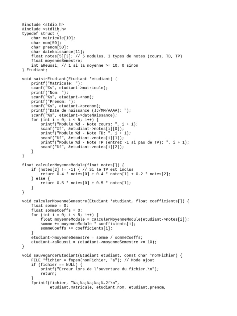 Gestion des étudiants en C | PDF | Programmation informatique ...