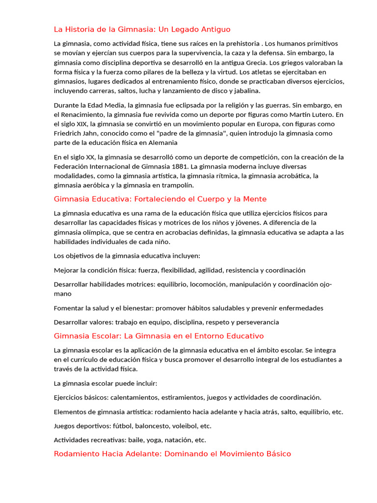 Historia y Fundamentos de la Gimnasia | PDF | Gimnasia | Deportes atléticos