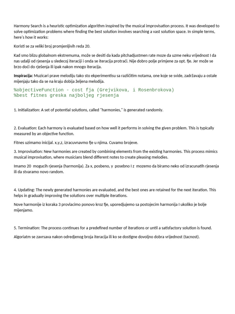 Harmony Search Algorithm Explained | PDF