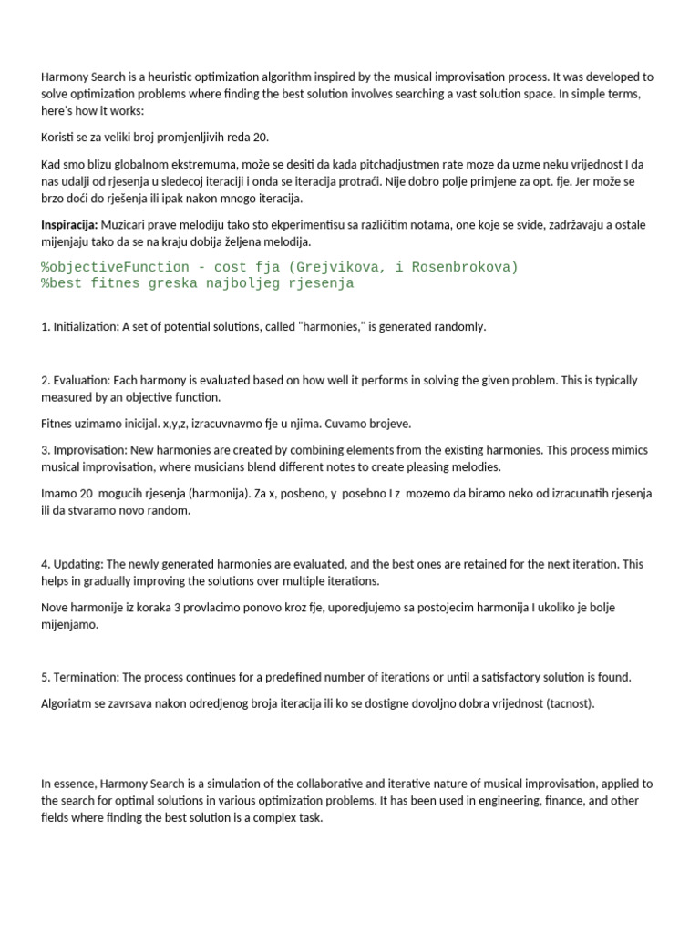 Harmony Search Algorithm Explained | PDF