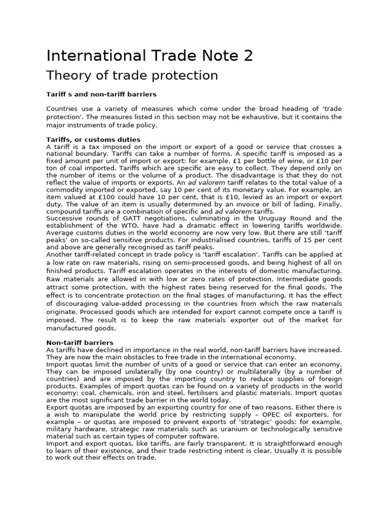 International Trade Note 2 | PDF | Tariff | Protectionism