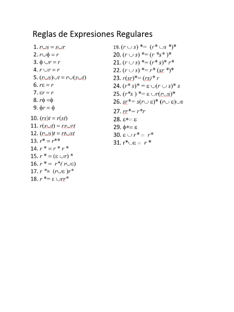 Reglas de Expresiones Regulares-1 | PDF