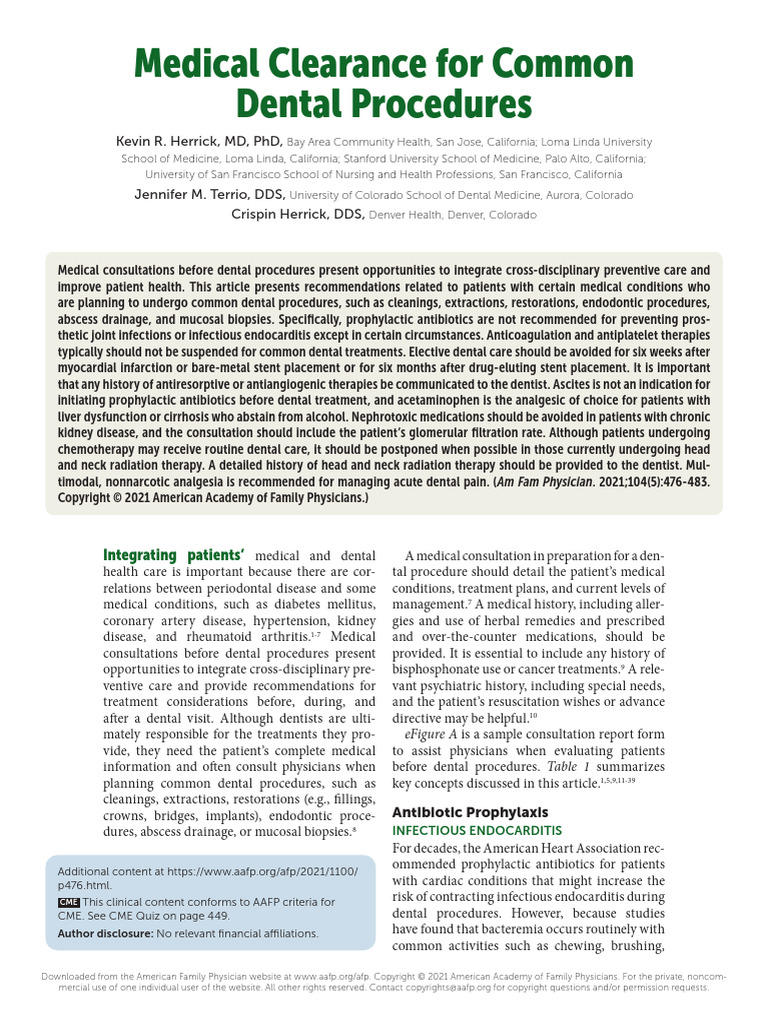 medical clearance | PDF | Dentistry | Pain Management