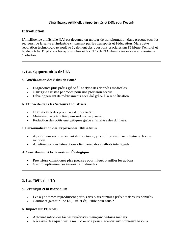 Opportunités et Défis de l'IA | PDF | Intelligence artificielle ...