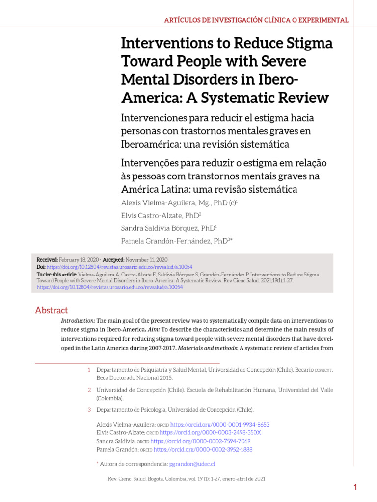 Reducing Stigma in Ibero-America Mental Health | PDF | Systematic ...