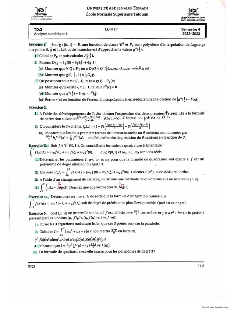Analyse Numérique TD 2 | PDF