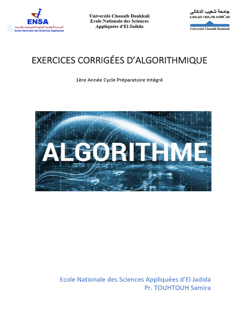 Exercices Corrigés d'Algorithmique 1ère Année | PDF | Programmation ...