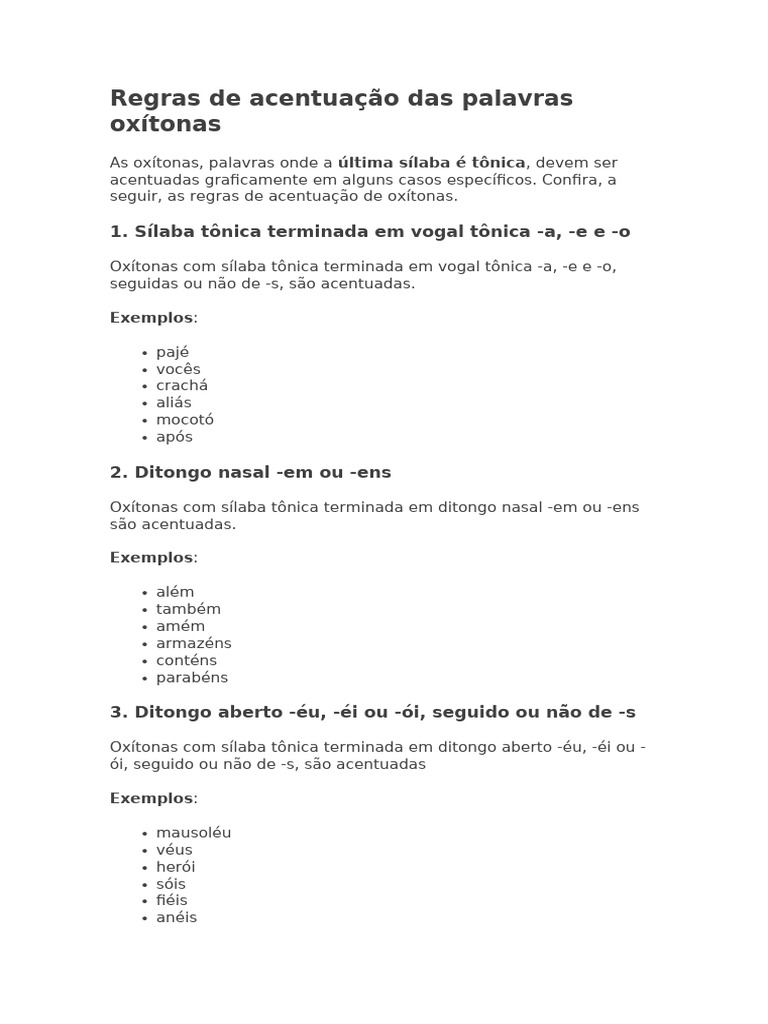 Regras de Acentuação de Oxítonas | PDF