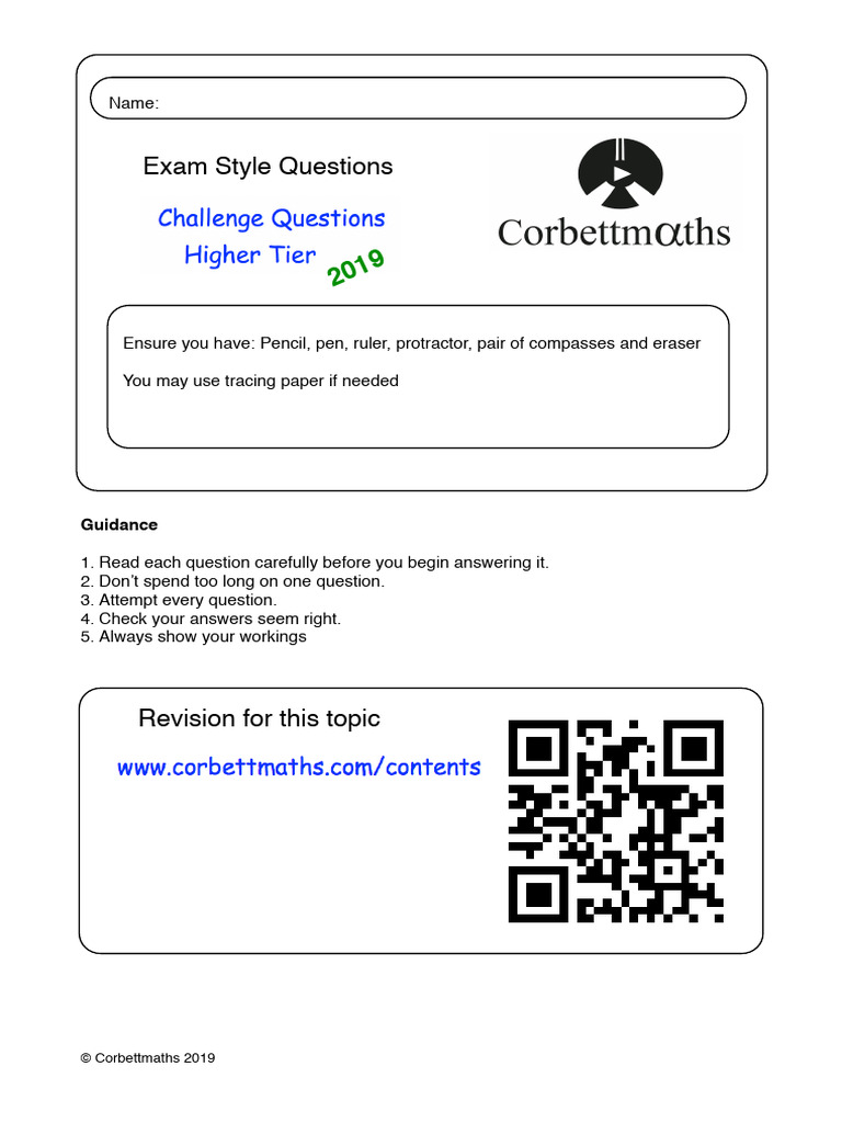 Corbettmaths Exam Style Questions | PDF | Circle | Area
