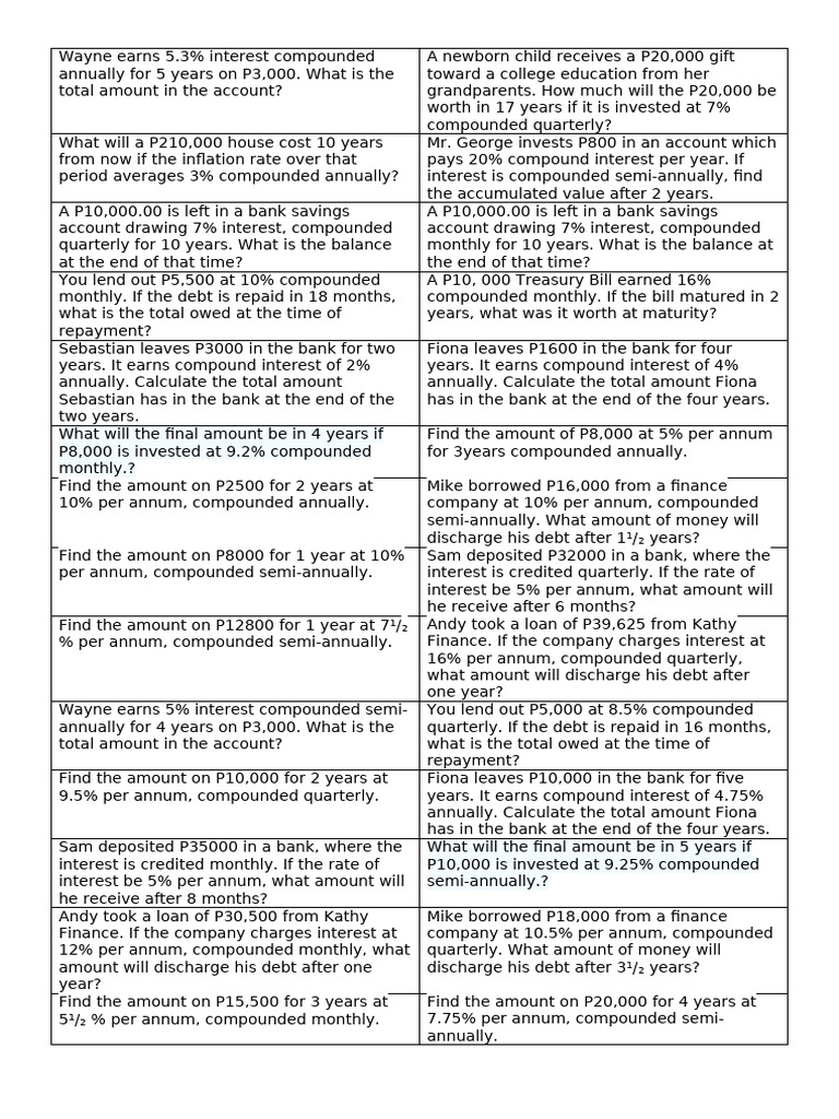 Activity Compound Interest | PDF | Interest | Debt