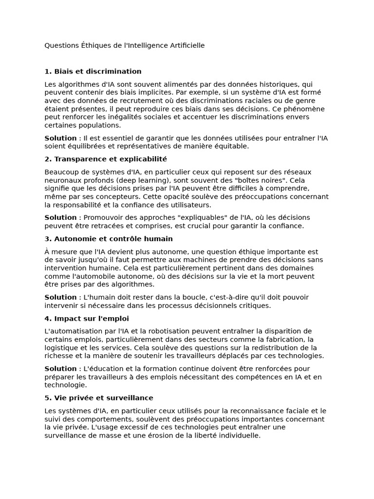 Éthique de l'Intelligence Artificielle | PDF | Intelligence ...