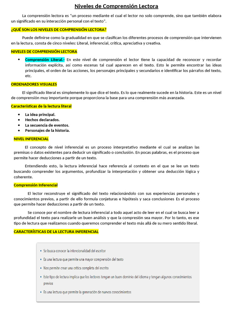 Niveles de Comprensión Lectora | PDF | Comprensión lectora | Comprensión