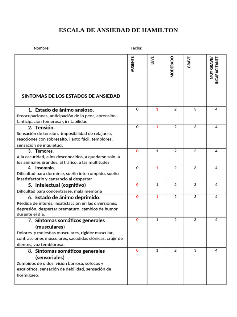 Escala de Ansiedad de Hamilton | PDF | Enfermedades y trastornos