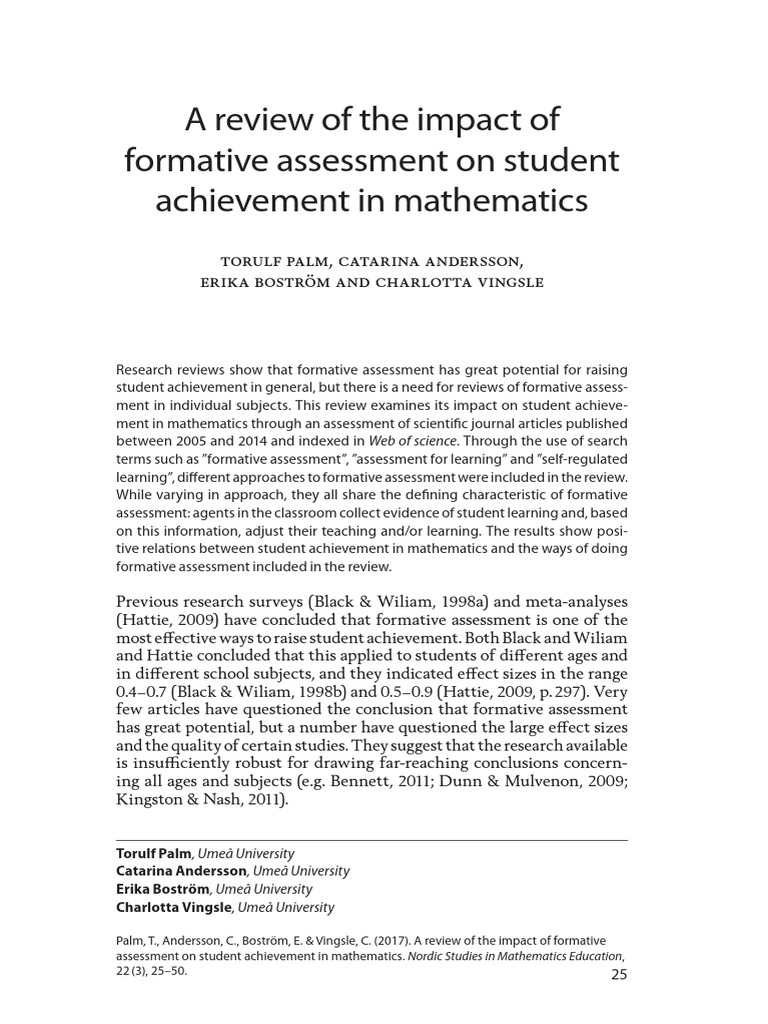 Formative Assessment's Impact on Math Achievement | PDF | Educational ...