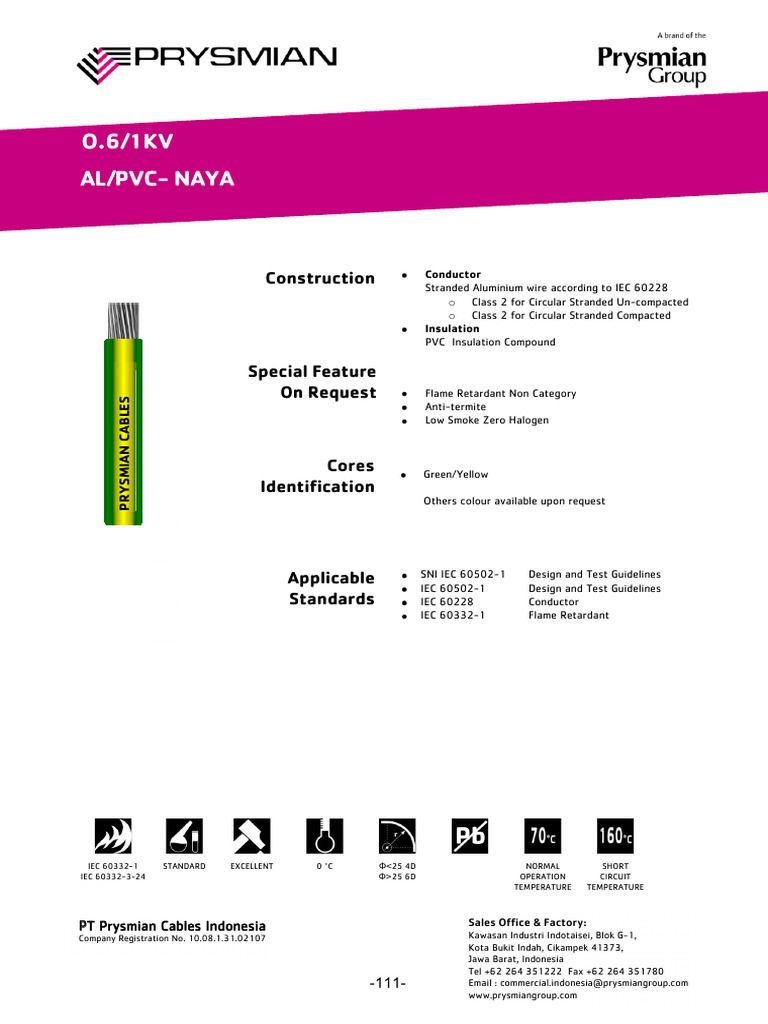 Prysmian Cables Indonesia Specifications | PDF | Insulator (Electricity ...