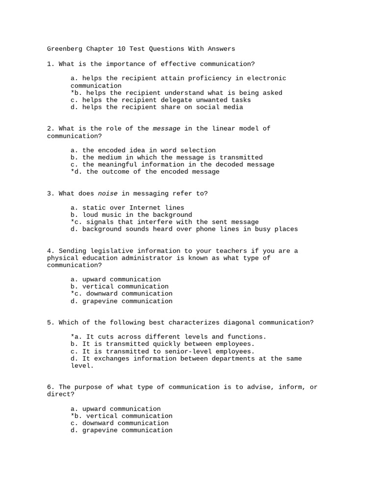 Greenberg Chapter 10 Test Q&A Guide | PDF | Communication | Body Language