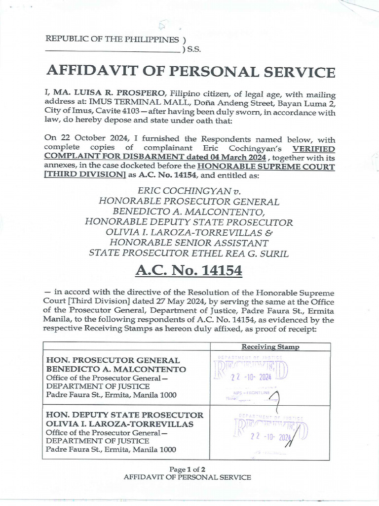 Affidavit of Personal Service | PDF
