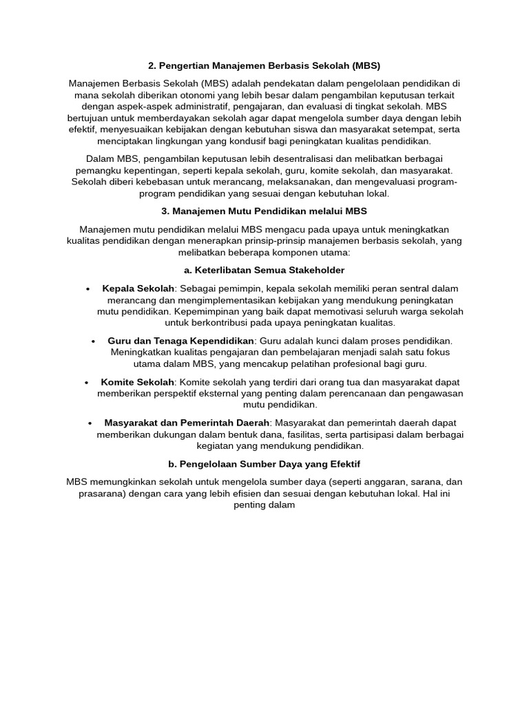 Pengertian Manajemen Berbasis Sekolah | PDF