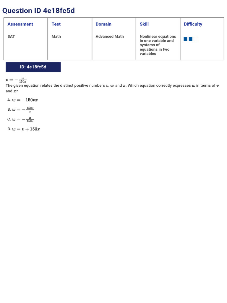 SAT Advanced Math: Nonlinear Equations | PDF | Equations | Variable ...