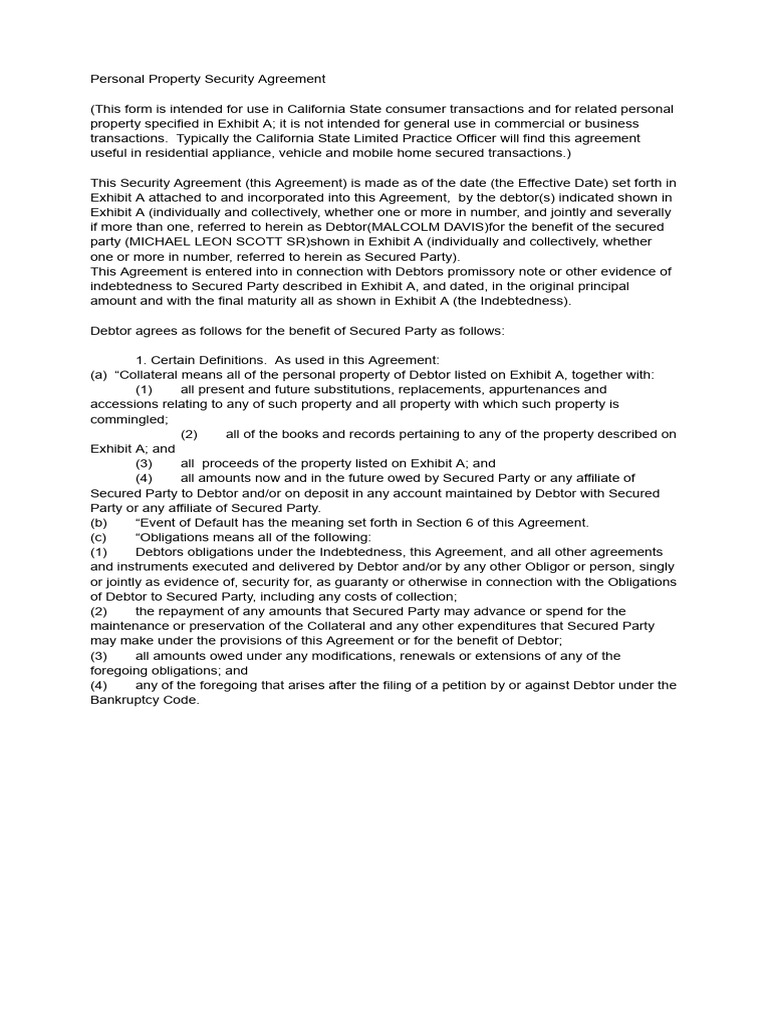 California Personal Property Security Agreement | PDF | Security ...