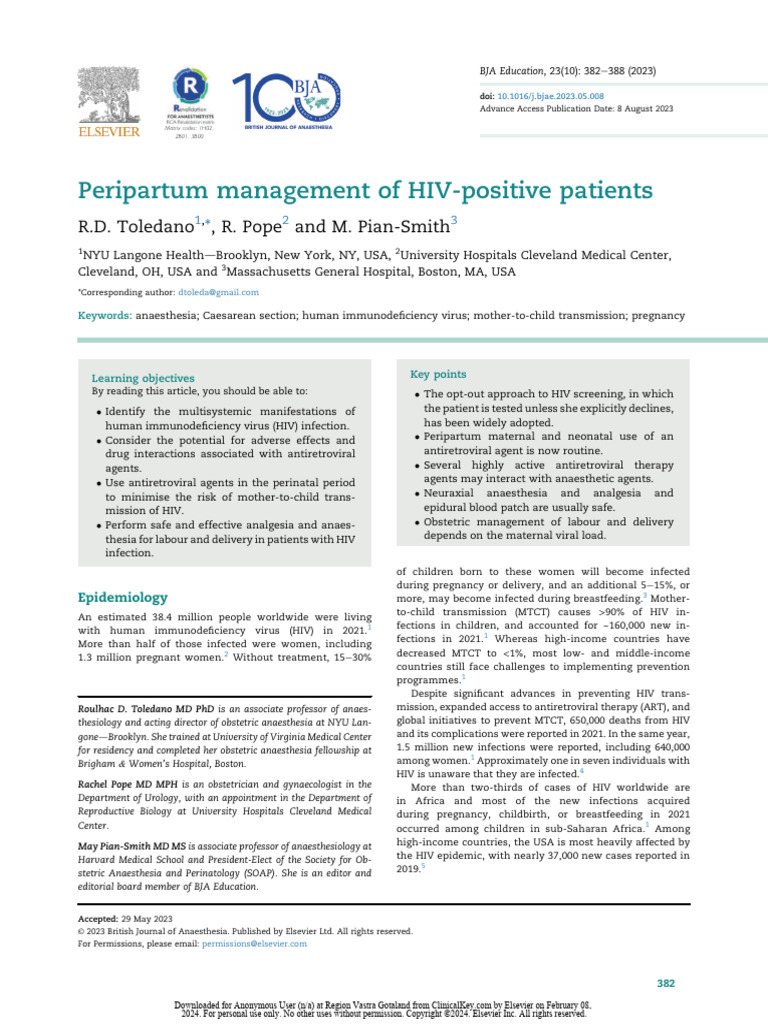 Peripartum Management of HIV-positive Patients | PDF | Childbirth ...
