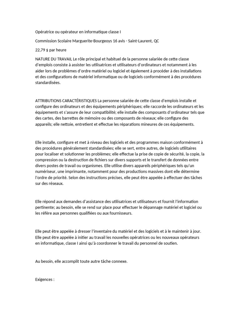 Opérateur informatique classe I à CSMB | PDF | Logiciel | Matériel ...