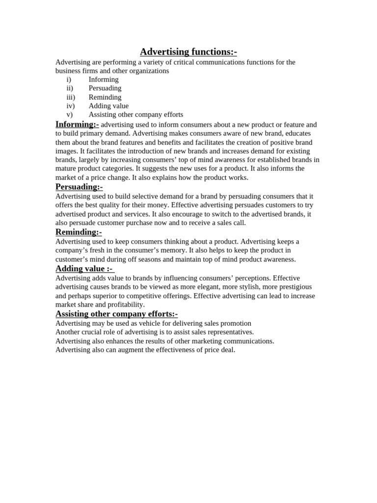 Key Functions of Advertising Explained | PDF | Brand | Advertising