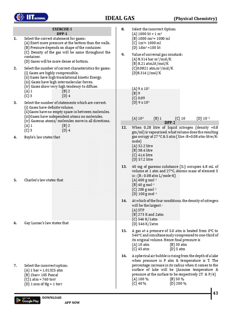 Ideal Gas Laws and Properties | PDF | Gases | Pressure