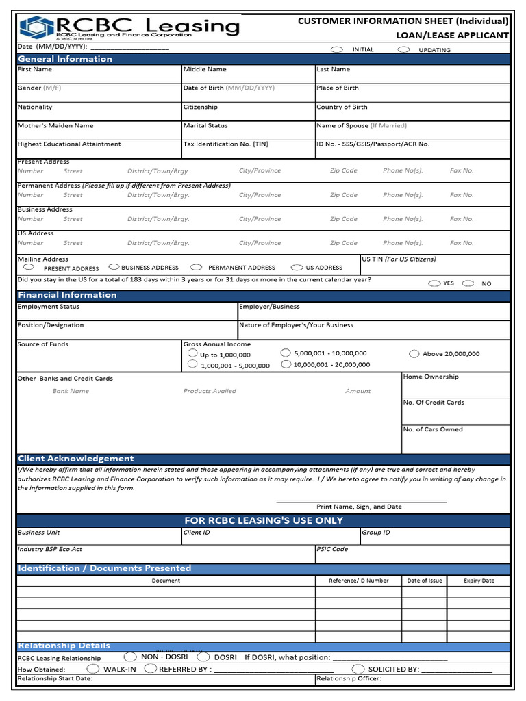 RCBC Loan Application Form | PDF | Identity Document | Government And ...