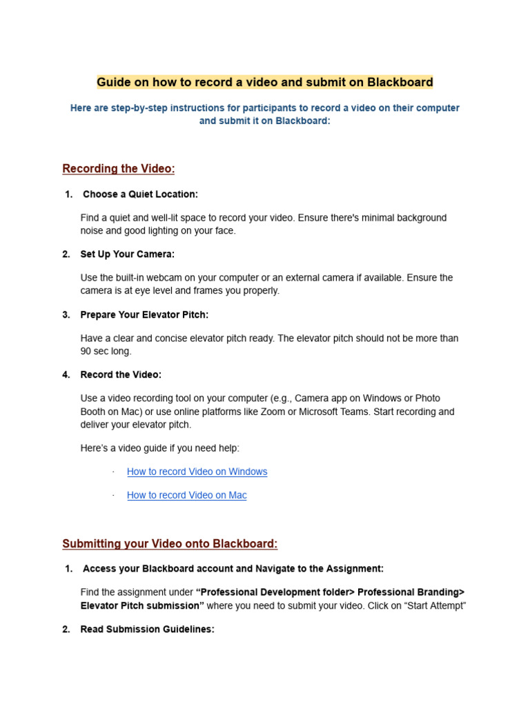 Record and Submit Video on Blackboard | PDF