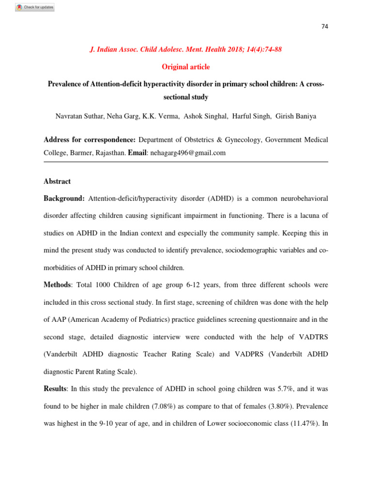 ADHD Prevalence in Indian Schoolchildren | PDF | Attention Deficit ...