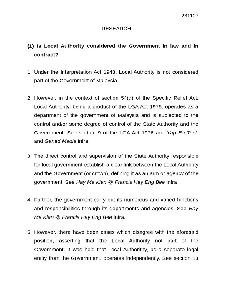 Local Authority's Legal Status in Malaysia | PDF | Damages | Government