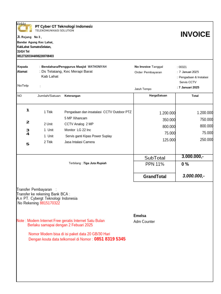 Invoice Pengadaan dan Instalasi CCTV | PDF