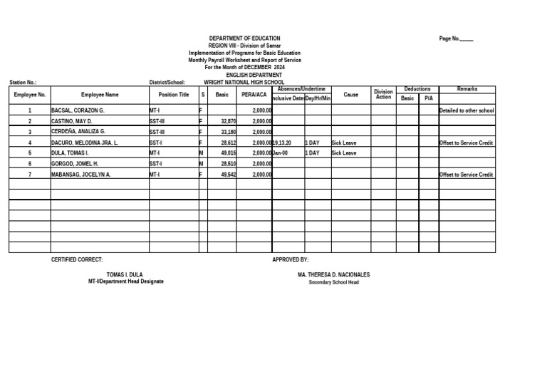 Form 7 DTR Attachment | PDF | Employment Compensation | Expense