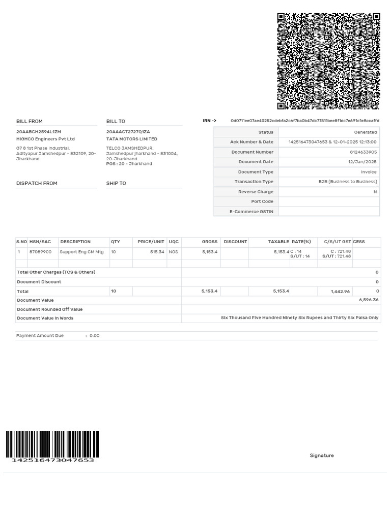 DOC_20250112121407879 | PDF | Invoice | Rupee