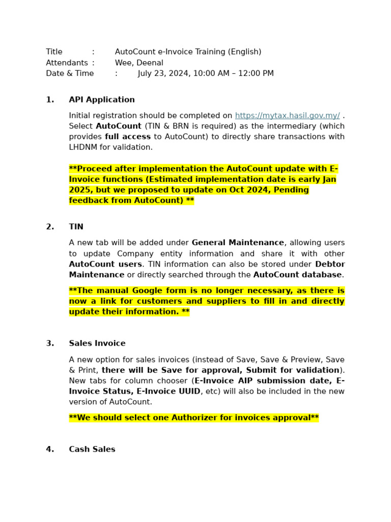 Summary Autocount E-Invoice 23.07.2024 | PDF