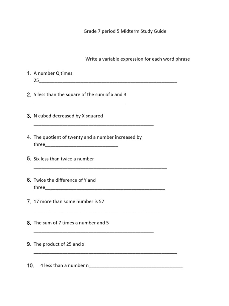 Grade 7 Midterm Math Study Guide | PDF | Mathematics