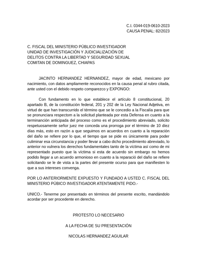 Solicitud de prórroga en causa penal 82/2023 | PDF