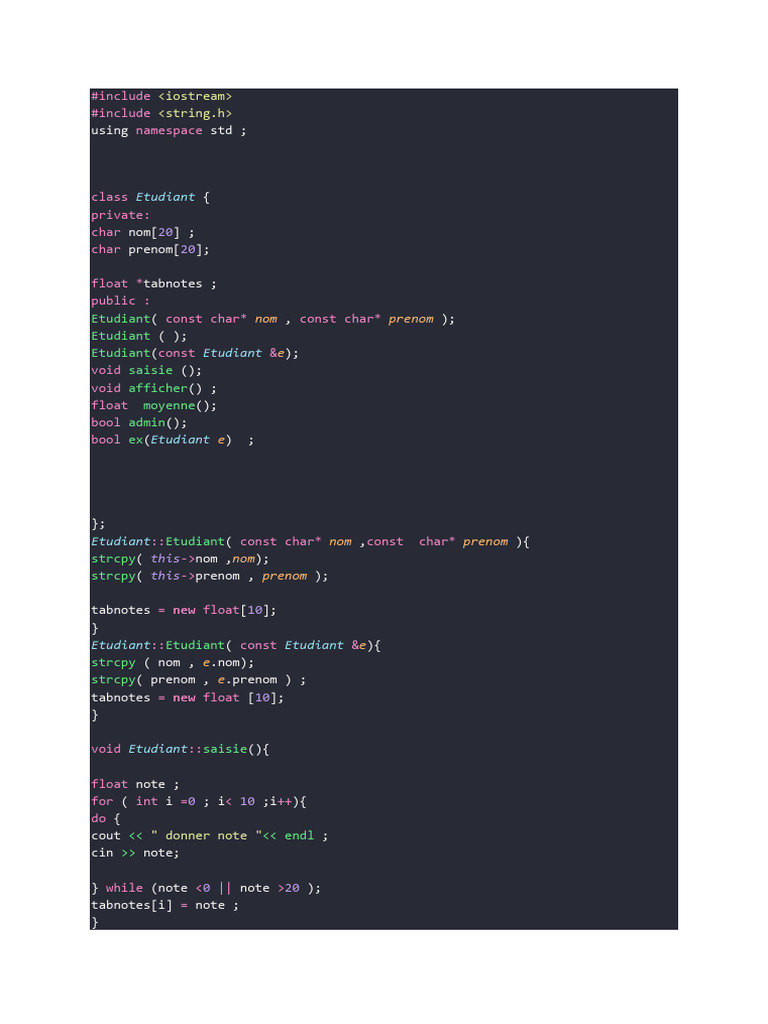 Classe Etudiant en C++ : Gestion des notes | PDF