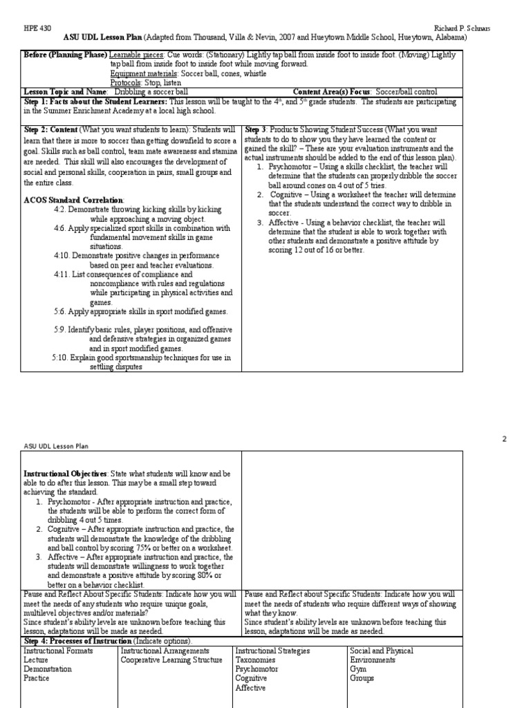 Soccer Dribbling Lesson PDF Lesson Plan Teachers