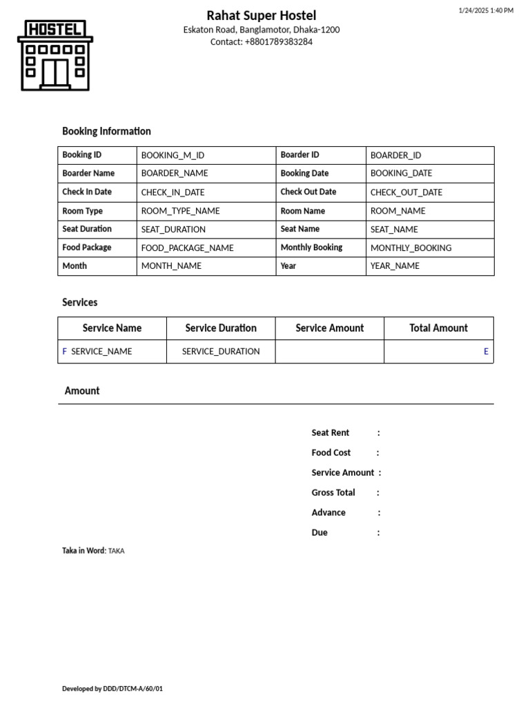 Rahat Super Hostel Booking Details | PDF