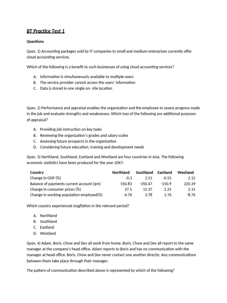 BT Practice Test Questions Overview | PDF | Leadership | Audit