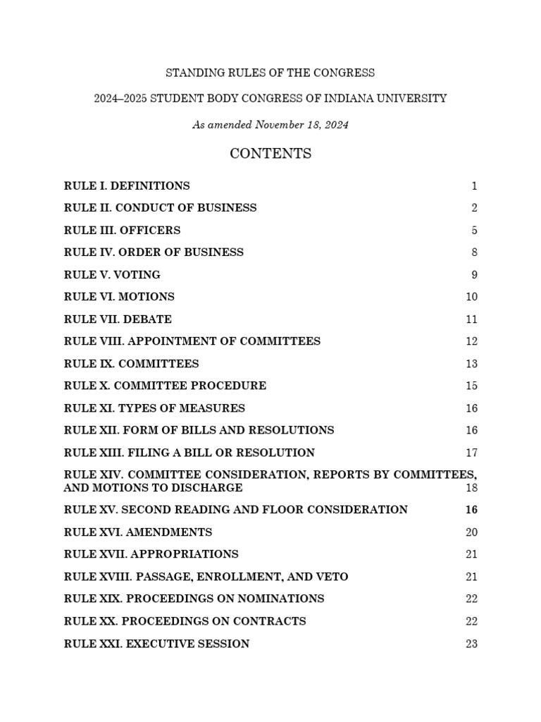 IU Student Body Congress Rules 2024-2025 | PDF | United States Congress ...
